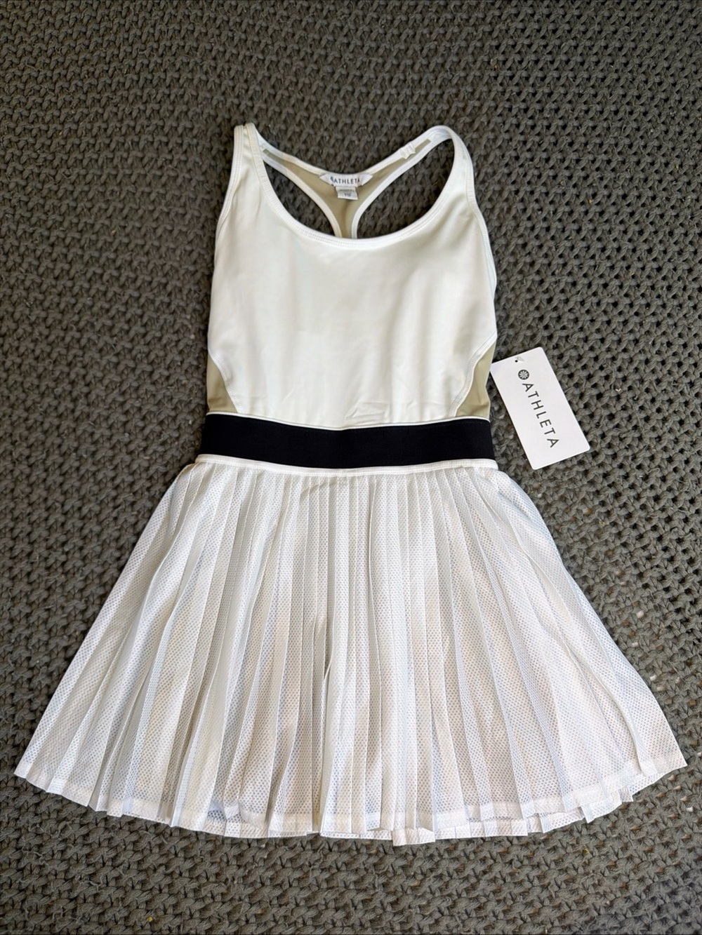 NEW Athleta Power Serve Tank Tennis Mini Dress Women Size XXS White Tan Black